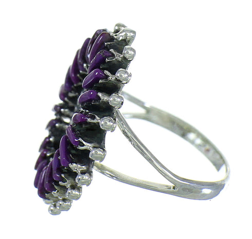 Silver Water Wave And Magenta Turquoise Needlepoint Southwestern Ring Size 7-1/2 YX67100